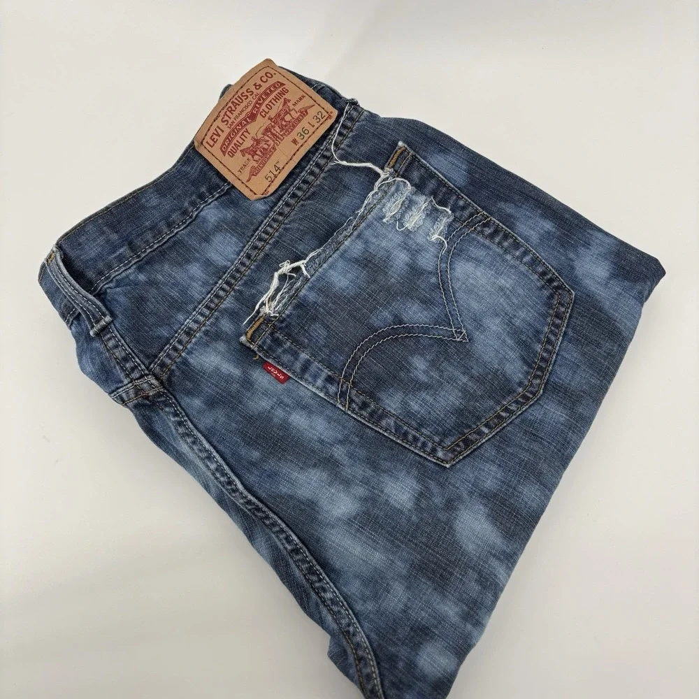 Levi's 514 Men's Jeans 36x32 Bleached Denim Slim‎ Straight Fit Distressed